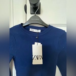 Zara Basic Rib Knit Sweater Navy Blue